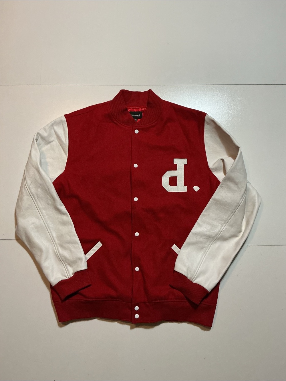Diamond Supply Company Un Polo Leather Wool Red Letterman Varsity Jacket